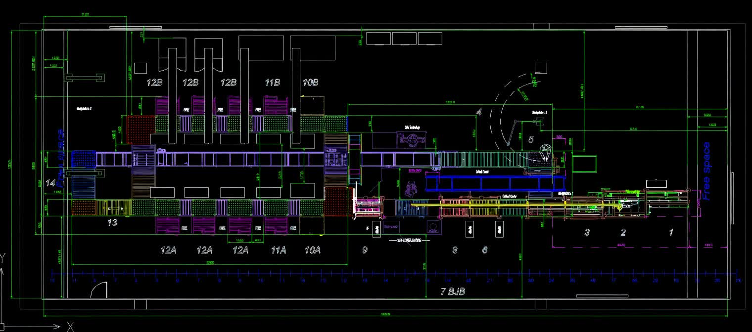 3D production layout creation showing optimized material flow and workstation placement